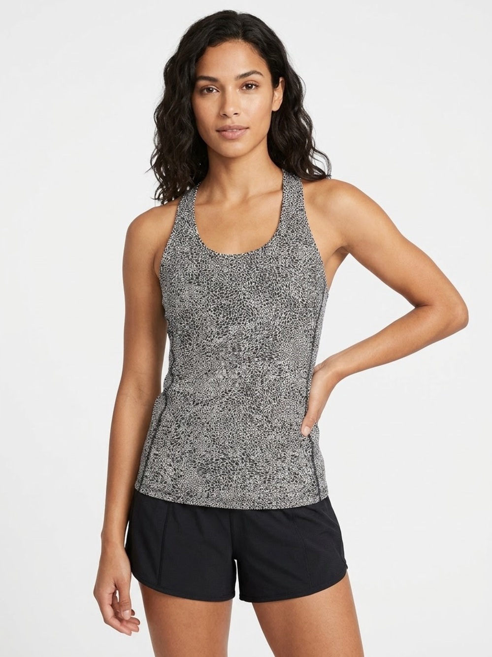 Micro-Leopard Printed Racerback Athletic Tank Top